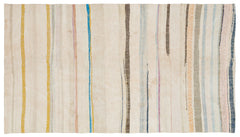 Girit Beige Striped Wool Handmade Area Rug 4'10" x 8'9"