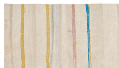 Girit Beige Striped Wool Handmade Area Rug 4'10" x 8'9"