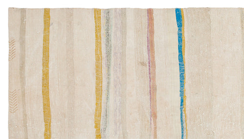 Girit Beige Striped Wool Handmade Area Rug 4'10" x 8'9"