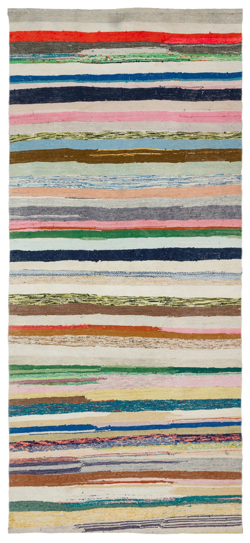 Girit Beige Striped Wool Handmade Area Rug 6'2" x 9'5"