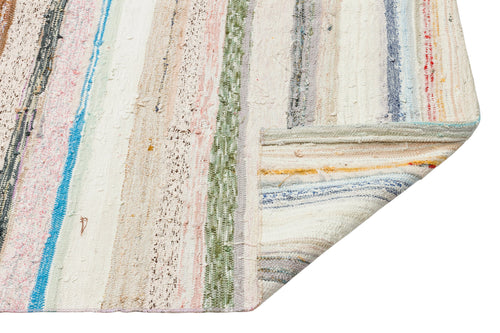 Girit Beige Striped Wool Handmade Area Rug 4'9" x 9'10"