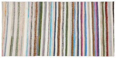 Girit Beige Striped Wool Handmade Area Rug 4'9" x 9'10"