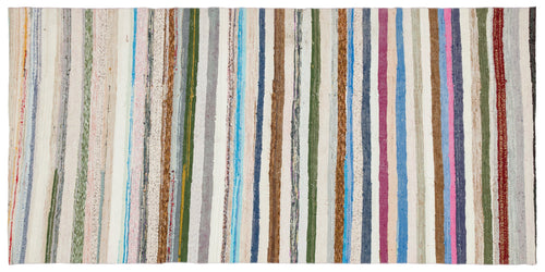 Girit Beige Striped Wool Handmade Area Rug 4'9" x 9'10"
