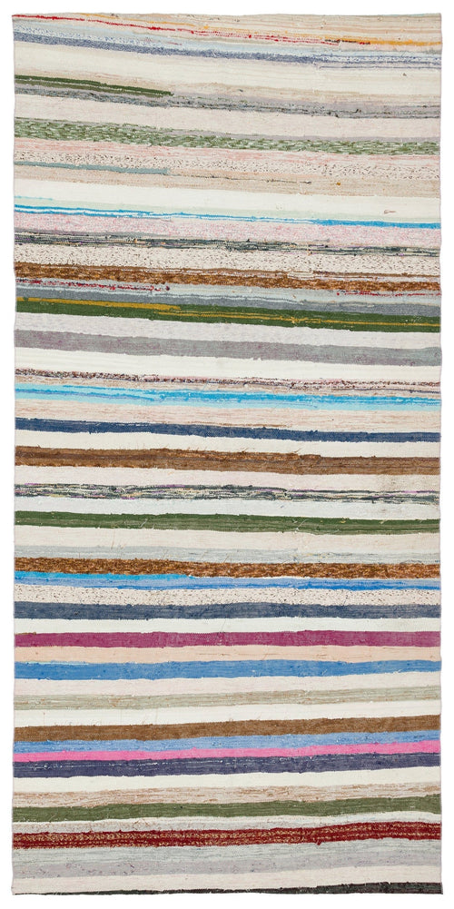 Girit Beige Striped Wool Handmade Area Rug 4'9" x 9'10"