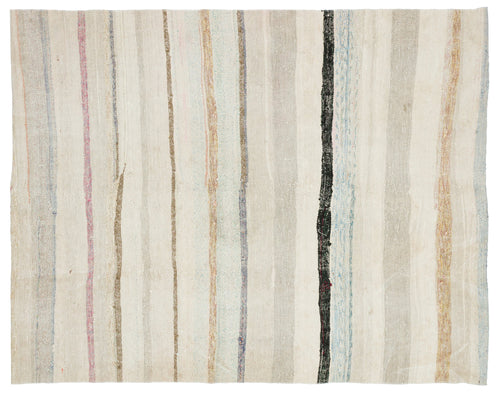 Girit 37262 Beige Striped Wool Handmade Area Rug 5'3" x 6'9"