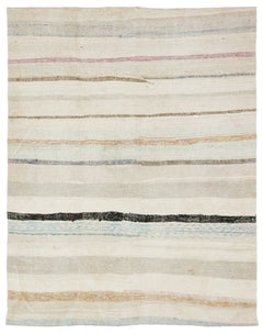 Girit 37262 Beige Striped Wool Handmade Area Rug 5'3" x 6'9"