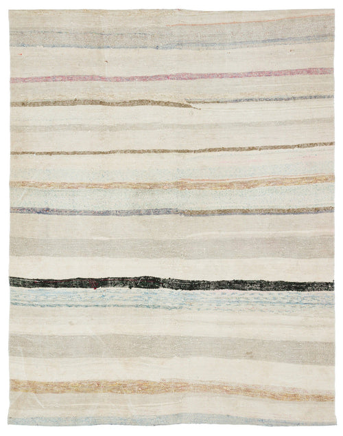 Girit 37262 Beige Striped Wool Handmade Area Rug 5'3" x 6'9"
