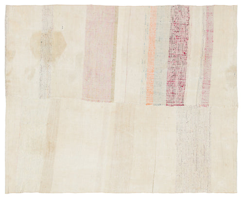 Girit Beige Striped Wool Handmade Area Rug 5'1" x 6'5"