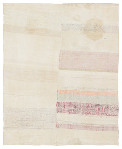 Girit Beige Striped Wool Handmade Area Rug 5'1" x 6'5"