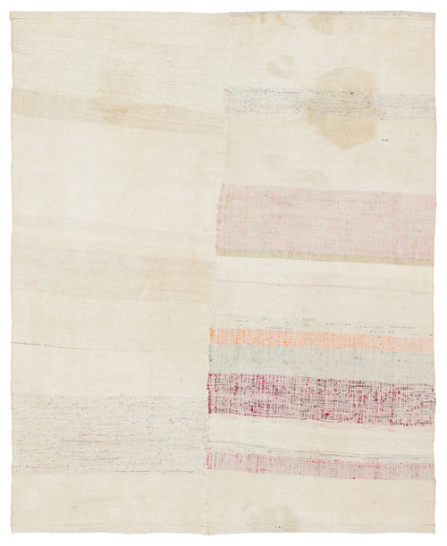 Girit Beige Striped Wool Handmade Area Rug 5'1" x 6'5"