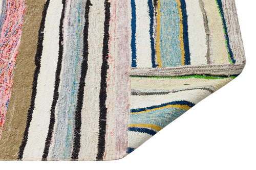 Girit Beige Striped Wool Handmade Area Rug 5'1" x 10'3"