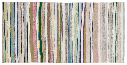 Girit Beige Striped Wool Handmade Area Rug 5'1" x 10'3"