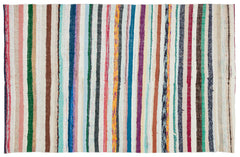 Girit Beige Striped Wool Handmade Area Rug 5'1" x 8'2"