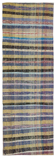 Girit Beige Striped Wool Handmade Area Rug 2'10" x 8'3"