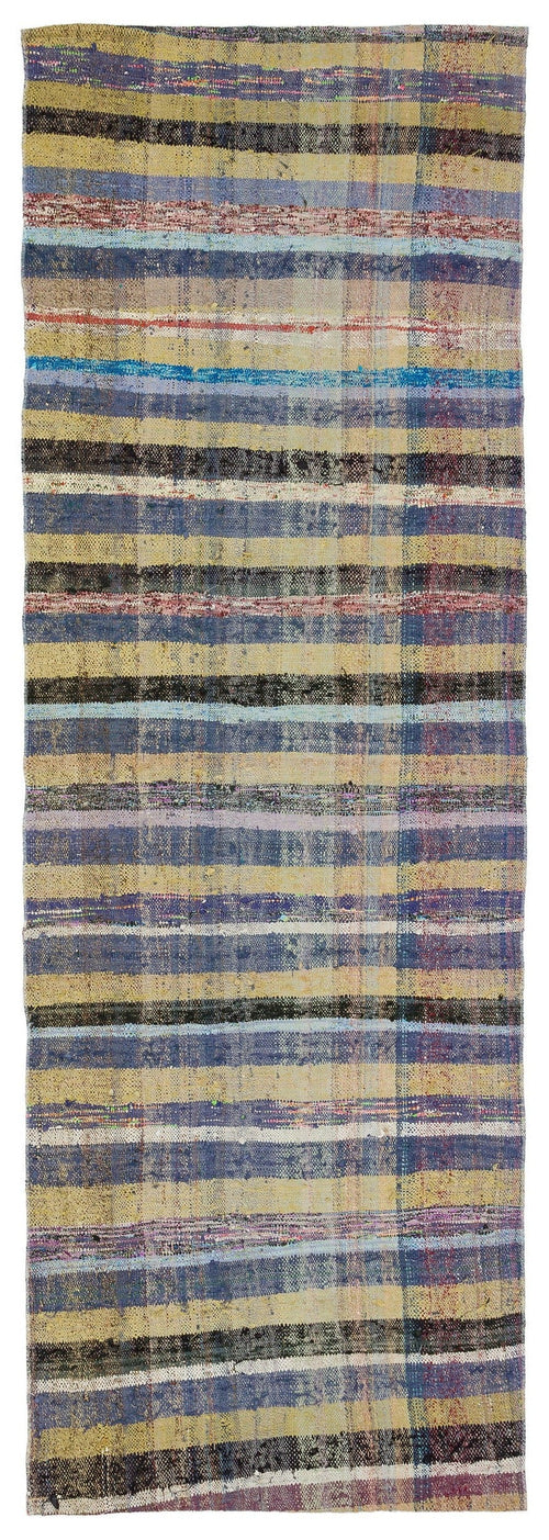 Girit Beige Striped Wool Handmade Area Rug 2'10" x 8'3"