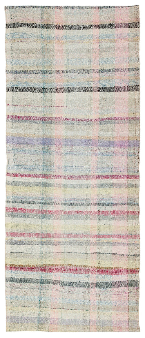 Girit Beige Striped Wool Handmade Area Rug 3'3" x 7'7"