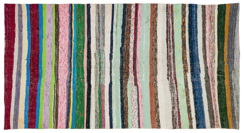 Girit Beige Striped Wool Handmade Area Rug 5'2" x 9'9"