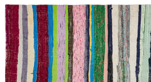 Girit Beige Striped Wool Handmade Area Rug 5'2" x 9'9"