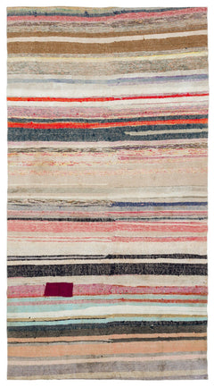 Girit Beige Striped Wool Handmade Area Rug 4'11" x 9'2"