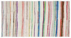 Girit Beige Striped Wool Handmade Area Rug 4'6" x 9'9"