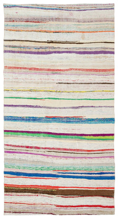 Girit Beige Striped Wool Handmade Area Rug 4'6" x 9'9"
