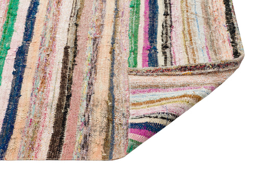 Girit Beige Striped Wool Handmade Area Rug 5'10" x 5'5"