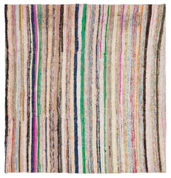 Girit Beige Striped Wool Handmade Area Rug 5'10" x 5'5"