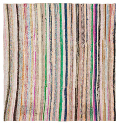 Girit Beige Striped Wool Handmade Area Rug 5'10" x 5'5"