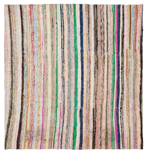 Girit Beige Striped Wool Handmade Area Rug 5'10" x 5'5"