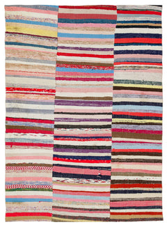 Girit Grey Striped Wool Handmade Area Rug 5'2" x 7'1"