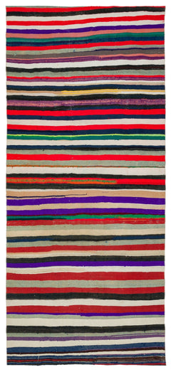 Girit Multy Striped Wool Handmade Area Rug 4'8" x 10'5"