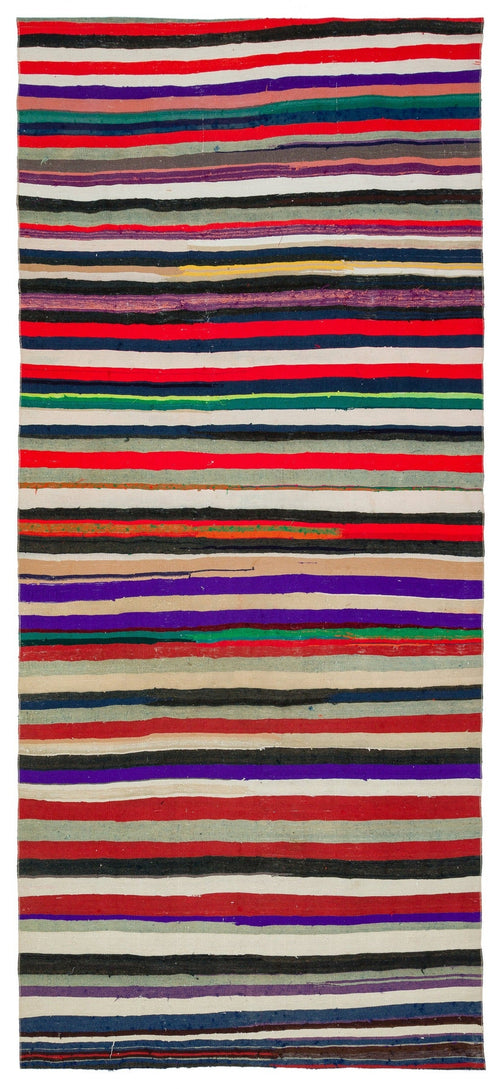 Girit Multy Striped Wool Handmade Area Rug 4'8" x 10'5"