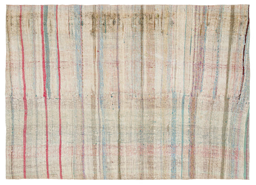 Girit Beige Striped Wool Handmade Area Rug 5'6" x 7'9"