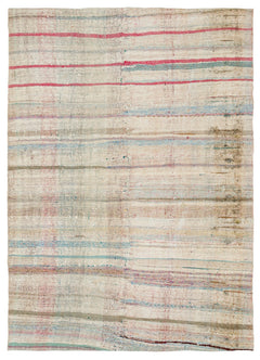 Girit Beige Striped Wool Handmade Area Rug 5'6" x 7'9"