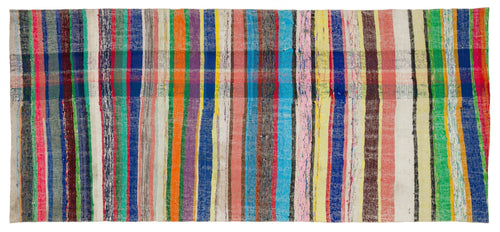 Girit Beige Striped Wool Handmade Area Rug 5'6" x 9'10"