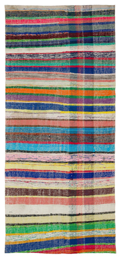 Girit Beige Striped Wool Handmade Area Rug 5'6" x 9'10"