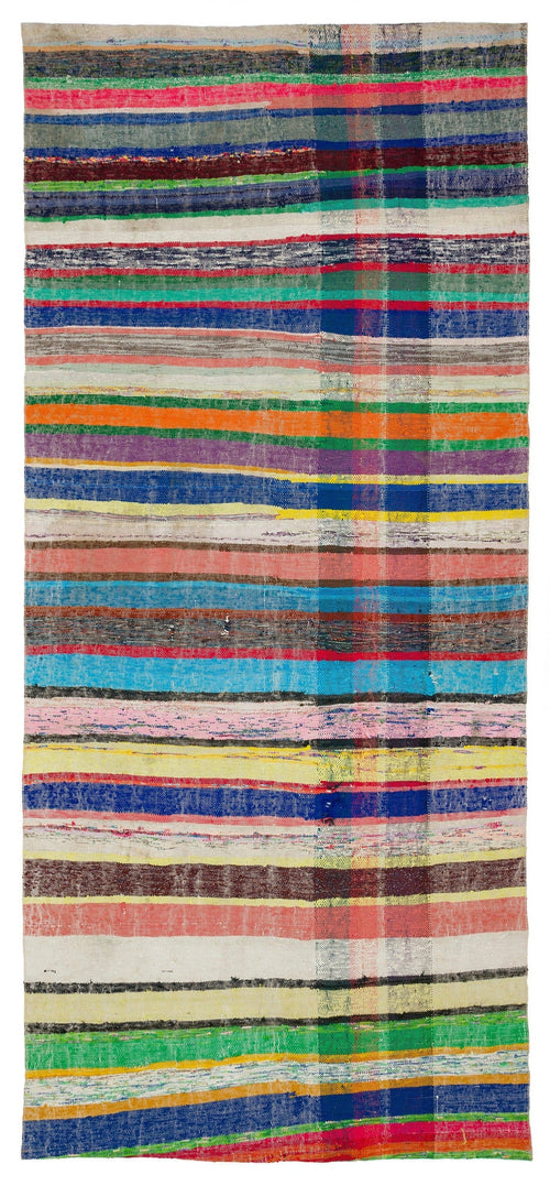 Girit Beige Striped Wool Handmade Area Rug 5'6" x 9'10"