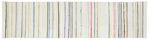 Girit Beige Striped Wool Handmade Area Rug 2'3" x 8'11"