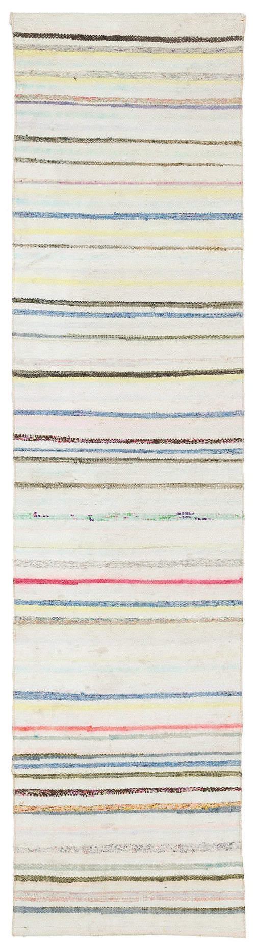 Girit Beige Striped Wool Handmade Area Rug 2'3" x 8'11"