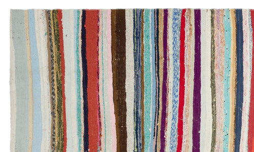 Girit Beige Striped Wool Handmade Area Rug 5'8" x 9'7"