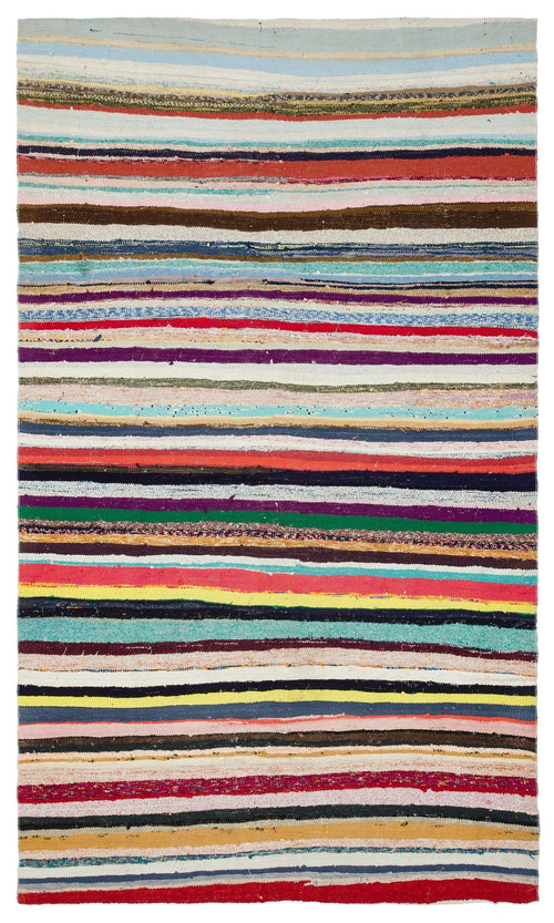 Girit Beige Striped Wool Handmade Area Rug 5'8" x 9'7"