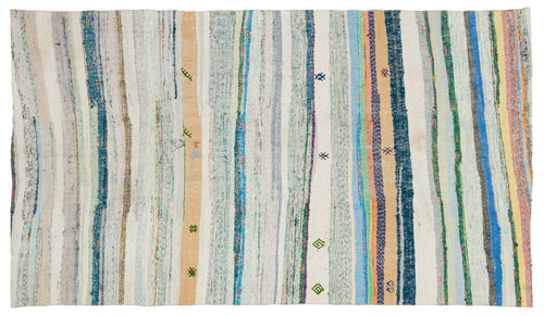 Girit Beige Striped Wool Handmade Area Rug 5'2" x 9'0"