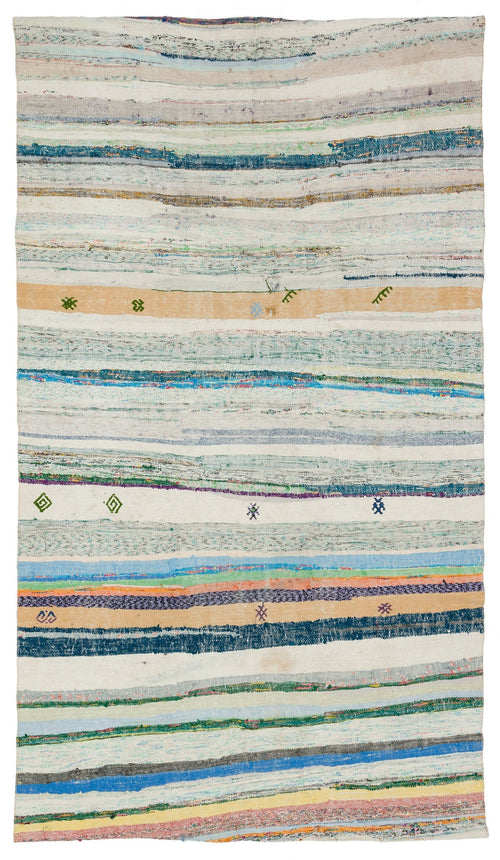 Girit Beige Striped Wool Handmade Area Rug 5'2" x 9'0"