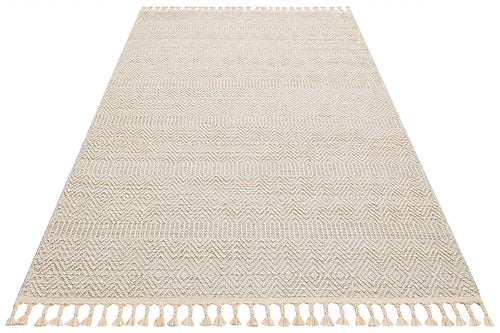 Beige Jute Area Rug – Geometric Machine Made Carpet | Dust Free, Easy Clean