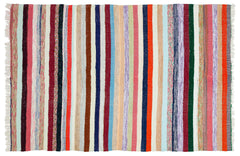 Girit Beige Striped Wool Handmade Area Rug 5'11" x 8'10"