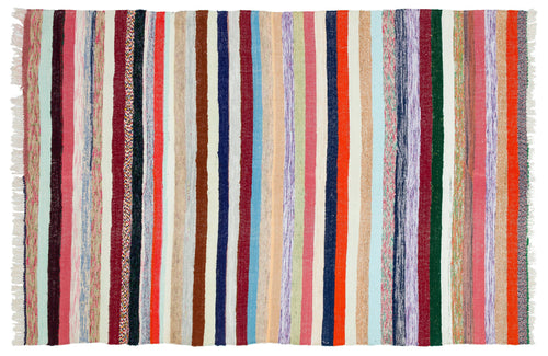 Girit Beige Striped Wool Handmade Area Rug 5'11" x 8'10"