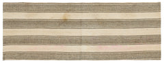 Girit Beige Striped Wool Handmade Area Rug 2'0" x 5'6"