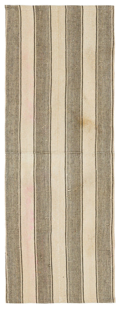 Girit Beige Striped Wool Handmade Area Rug 2'0" x 5'6"