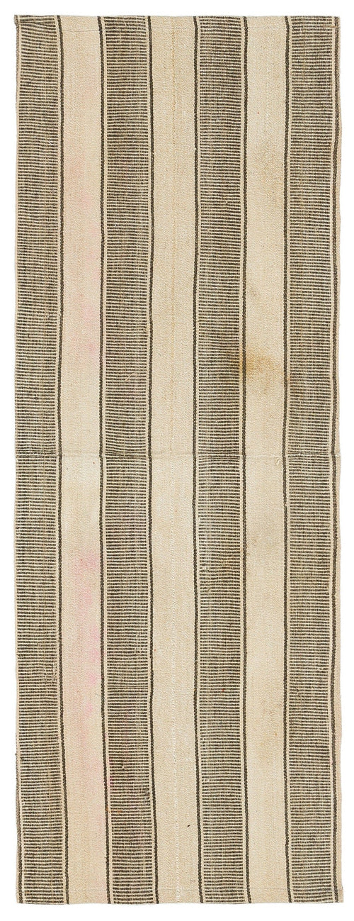Girit Beige Striped Wool Handmade Area Rug 2'0" x 5'6"