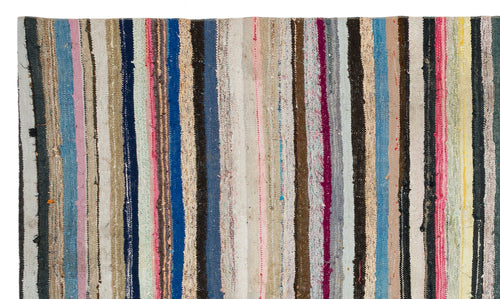 Girit Beige Striped Wool Handmade Area Rug 5'10" x 10'1"